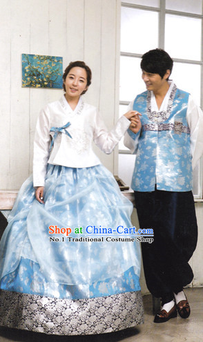 Korean Husband and Wife Traditional Dresses Hanbok Clothing Complete Set