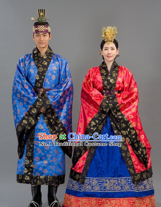 Traditional Korean Emperor and Empress Royal Clothing Costumes 2 Sets