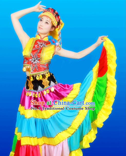 Chinese Yi Dance Costumes Female Ethnic Groups Clothes