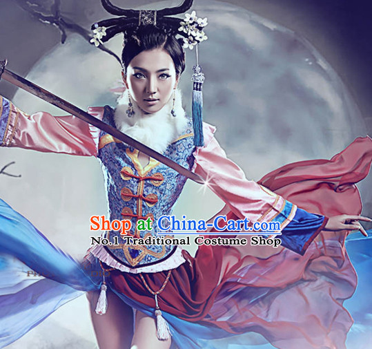 Chinese Traditional Photo Shoot Costumes and Hair Ornaments Complete Set