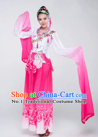 Chinese Traditional Long Water Sleeve Dance Costumes Complete Set for Women
