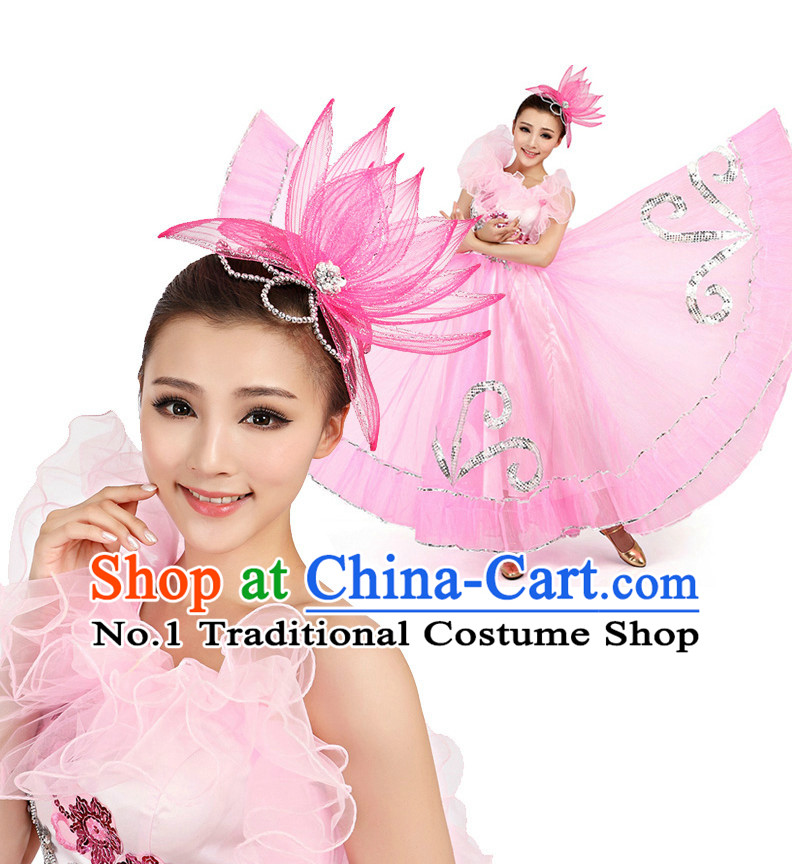 Chinese Stage Professional Dancing Costumes Apparel Dance Stores Dance Gear Dance Attire and Hair Accessories Full Set