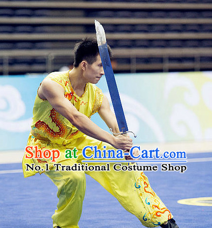 Top Sleeveless Kung Fu Broadsword Costume Martial Arts Broadswords Costumes Kickboxing Equipment Superhero Apparel Karate Combat Clothing Complete Set for Men