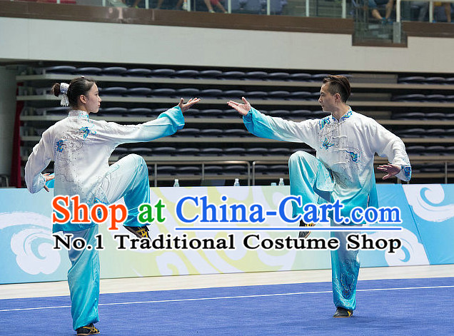 Top Embroidered Tai Chi Costumes Taijiquan Costume Aikido Chikung Tichi Uniforms Quigong Uniform Thaichi Martial Art Qi Gong Combat Clothing Competition Uniforms for Women or Men