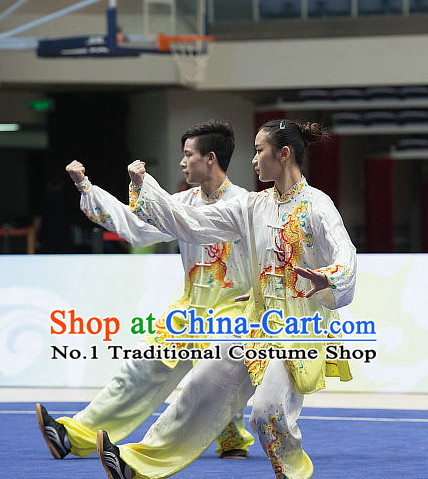 Top Dragon Embroidery Tai Chi Costumes Taijiquan Costume Aikido Chikung Tichi Uniforms Quigong Uniform Thaichi Martial Arts Qi Gong Combat Clothing Competition Suits for Men