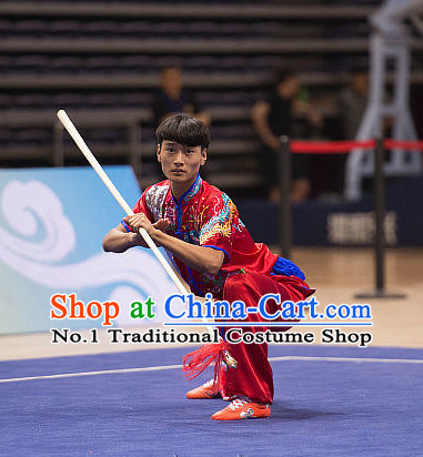 Top Red Kung Fu Stick Competition Uniforms Kungfu Training Suit Kung Fu Clothing Kung Fu Movies Costumes Wing Chun Costume Shaolin Martial Arts Clothes for Men