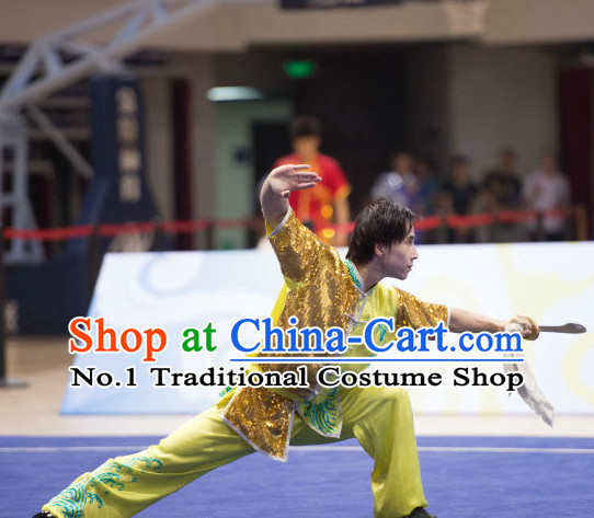 Top Shiny Kung Fu Broadsword Uniforms Martial Arts Training Uniform Gongfu Clothing Wing Chun Costume Shaolin Clothes Karate Suit for Men