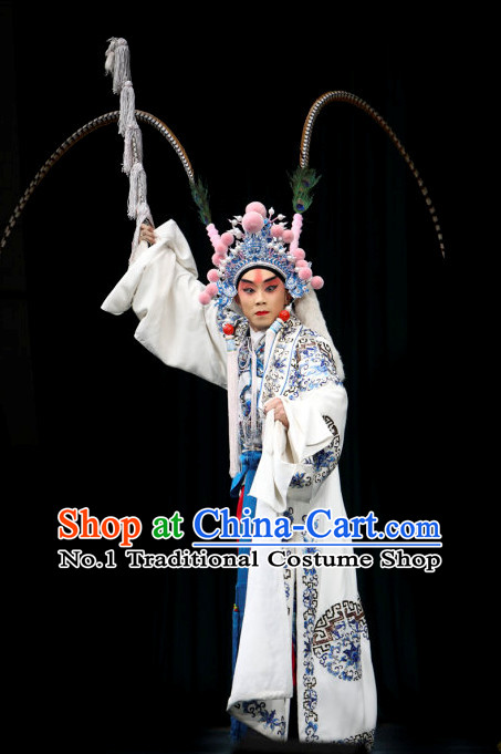 Asian Chinese Beijing Opera Peking Opera Male Costumes and Hat Complete Set