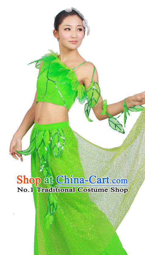 Asian Fashion China Dance Apparel Dance Stores Dance Supply Discount Chinese Green Leaf Dance Costumes for Women