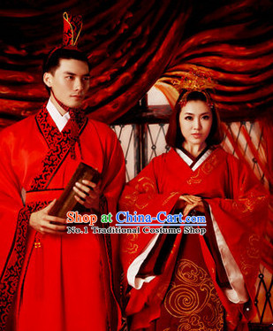Chinese Ancient Wedding Dress and Headpieces 2 Sets