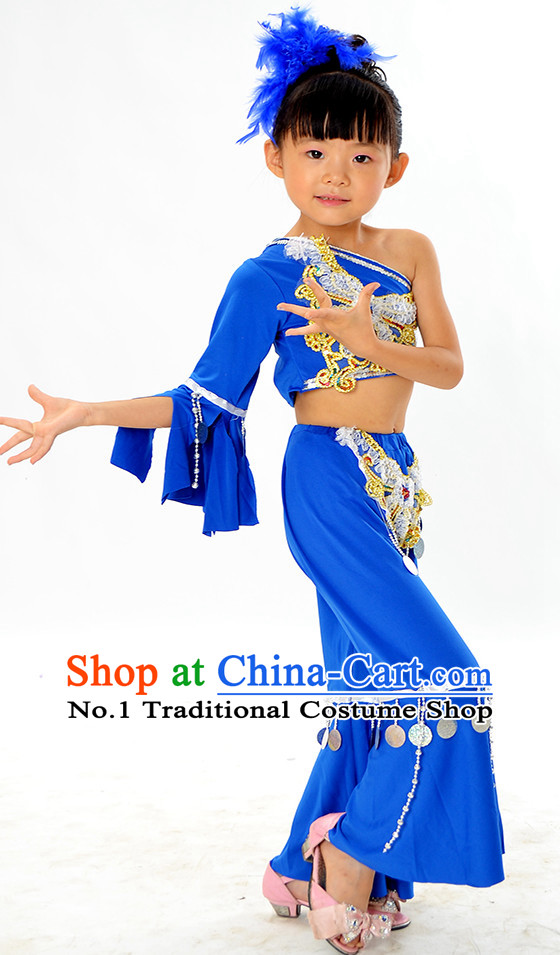 Asian Fashion Chinese Kids Dance Costumes and Headwear