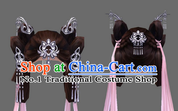 Chinese Handmade Long Black Wigs and Hair Jewelry