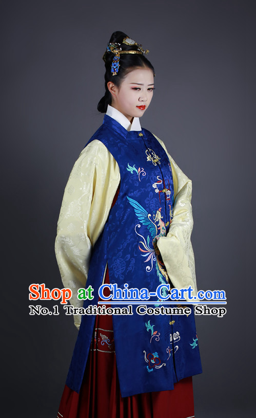 Chinese Ancient Long Robe Clothes and Hair Accessories Complete Set for Women