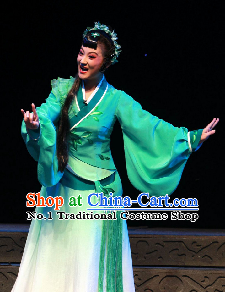 Chinese Traditional Dresses Theatrical Costumes Ancient Chinese Hanfu Tea Plucking Lady Costumes and Hair Accessories