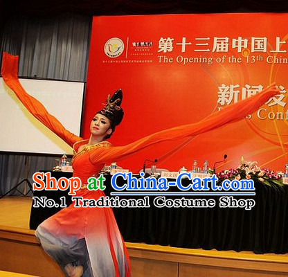 Color Transition Chinese Classical Dancewear and Hair Accessories Complete Set
