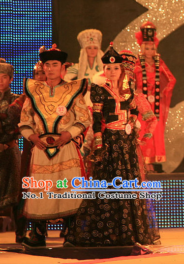 Traditional Chinese Mongolian Clothes 2 Sets for Men and Women