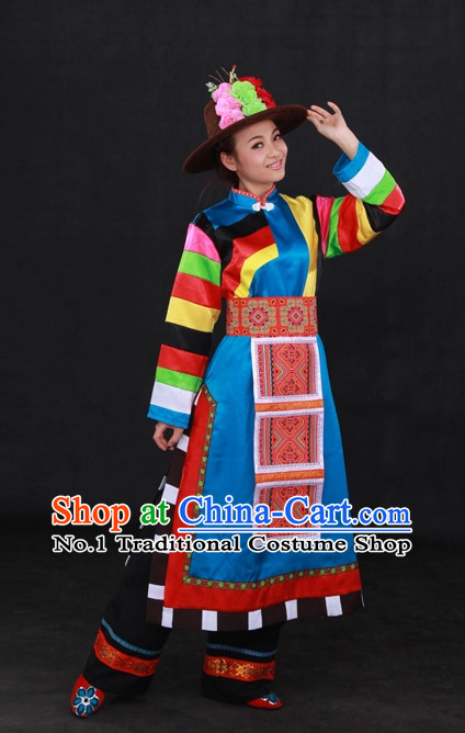 Traditional Chinese Ethnic Minority Tu People Clothing and Hat Complete Set for Women