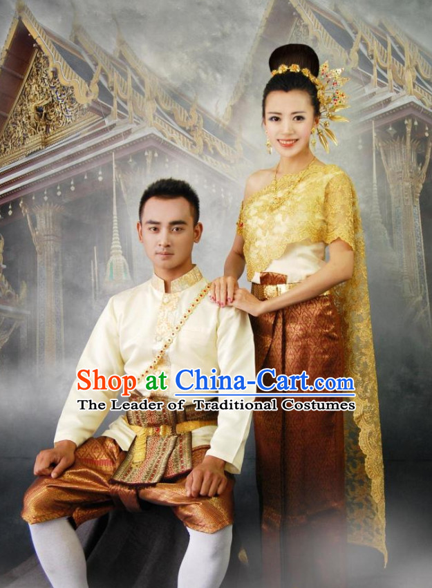 Thailand Fashion Thailand Tailor-mades Traditional Clothing and Hair Accessories for Husband and Wife