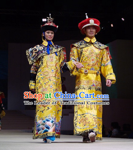Qing Dynasty Emperor and Empress Imperial Clothing and Hats Two Complete Sets