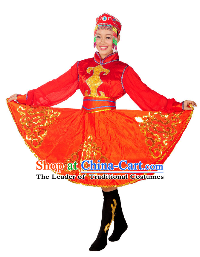 China Folk Mongolian Dance Wear and Headpieces for Girls