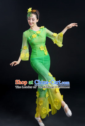Traditional Jasmine Flower Group Dance Costume and Headwear Compelte Set