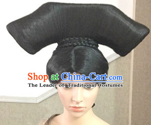 Chinese Qing Dynasty Black Long Wigs for Women