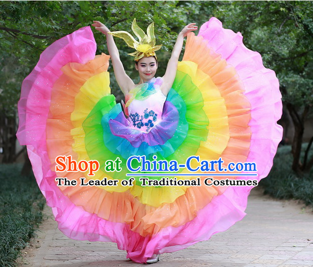 Chinese Custom Made Folk Dance Costume and Headpieces Complete Set