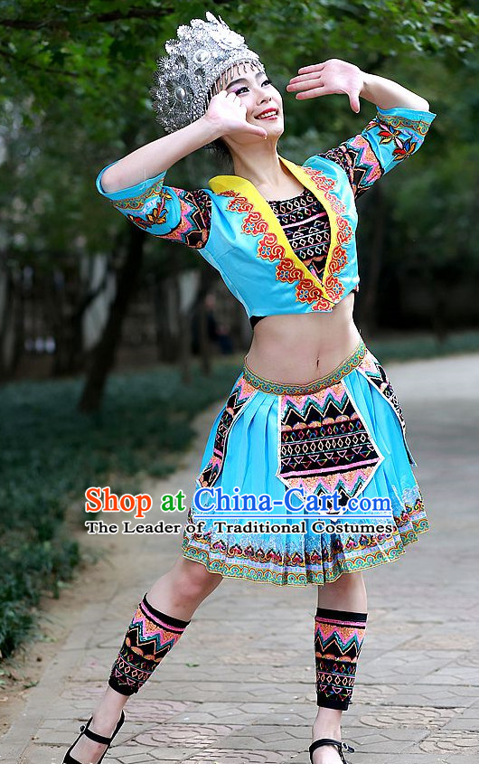 Chinese Made to Order Folk Miao Dance Costume and Headpieces Complete Set