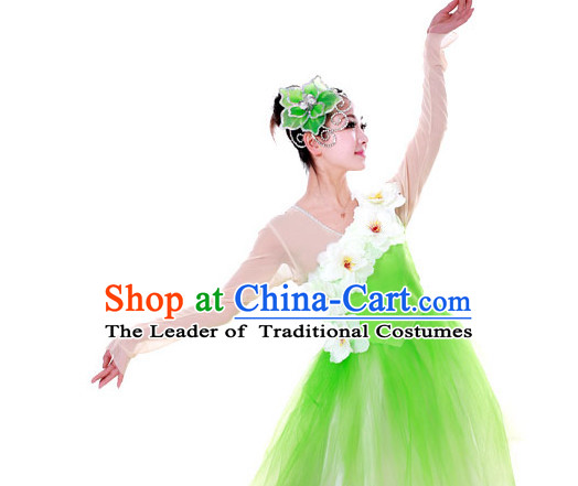 Chinese Custom Made Folk Jasmine Flower Dance Costume and Headpieces Complete Set for Women