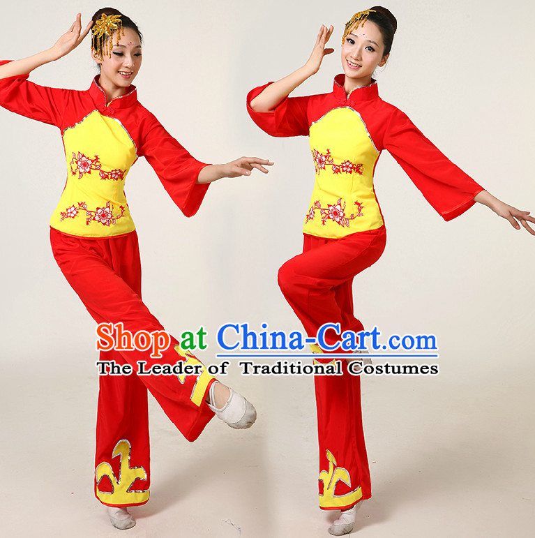 Asia Dance Costumes Ribbon Dancing Costume Dancewear China Dress Dance Wear and Headpieces Complete Set