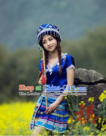 Chinese Folk Ethnic Clothes and Hat Complete Set