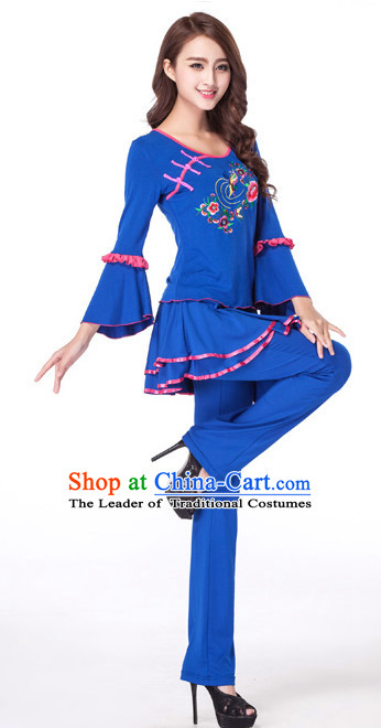 Blue Chinese Style Fan Dance Costume Discount Dance Costume Ideas Dancewear Supply Dance Wear Dance Clothes Suit