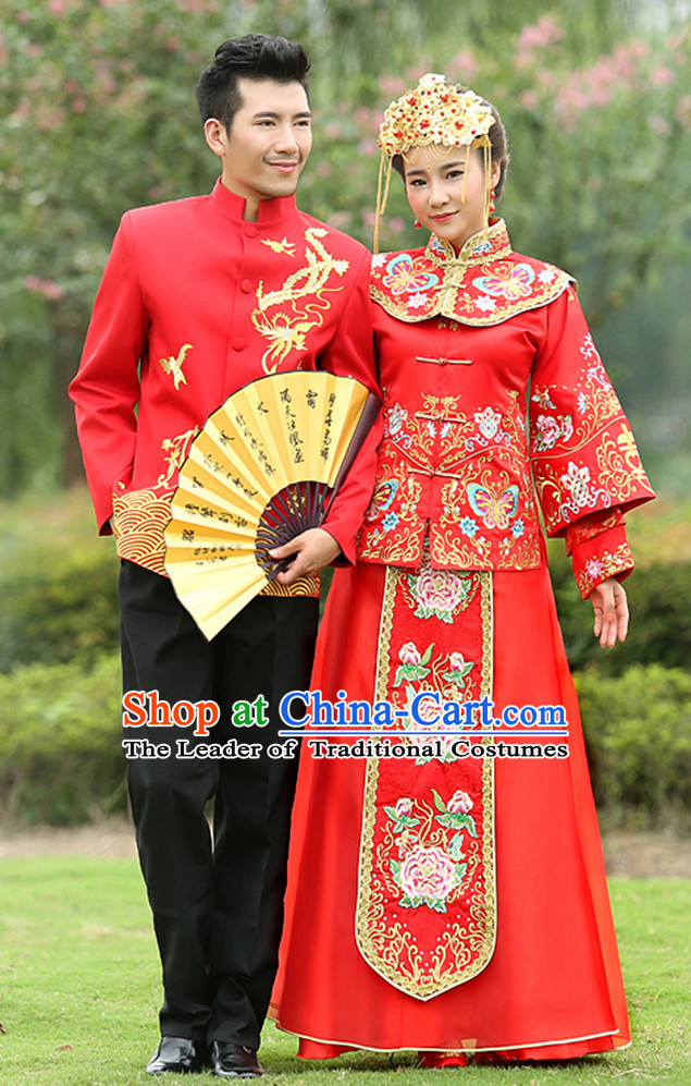 Traditional Red Wedding Outfit for Men and Women