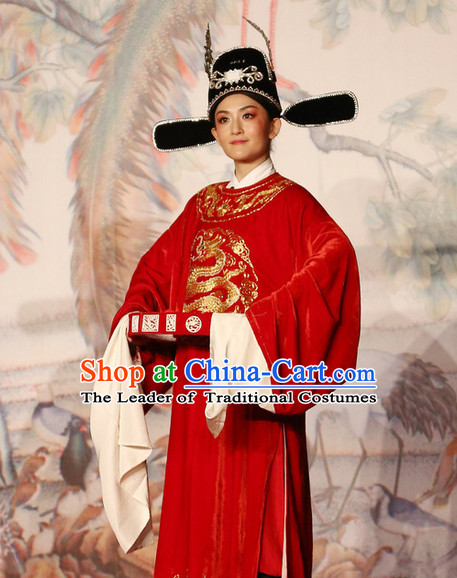 Red Chinese Opera Stage Performance Official Costumes and Hat Complete Set