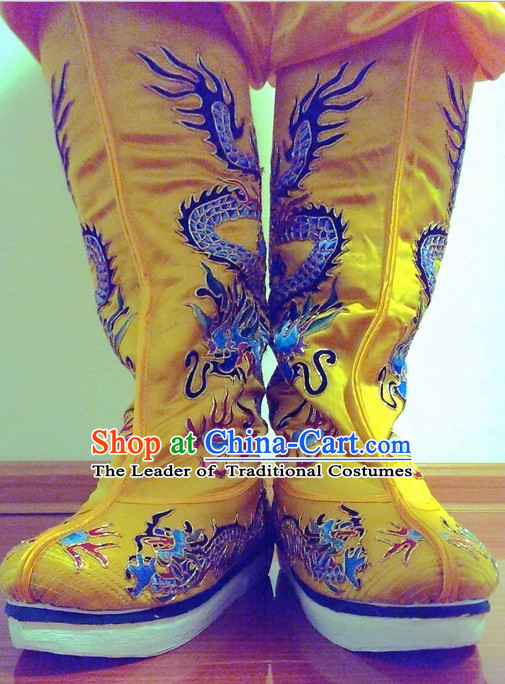 Ancient Chinese Embroidered Dragon Emperor Boots Shoes
