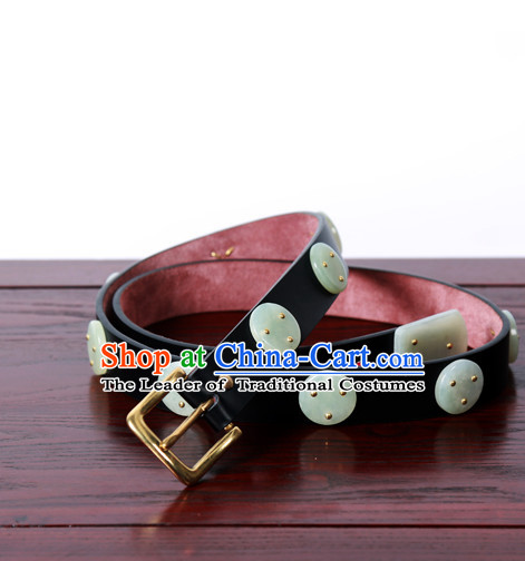 Chinese Ancient Handmade Jade Leather Hanfu Belt