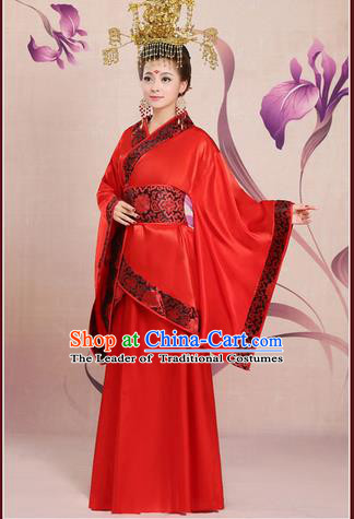 Ancient Chinese Palace Empress Costumes Complete Set, Han Dynasty Ancient Palace Red Wedding Princess Hanfu Dress Suits For Women
