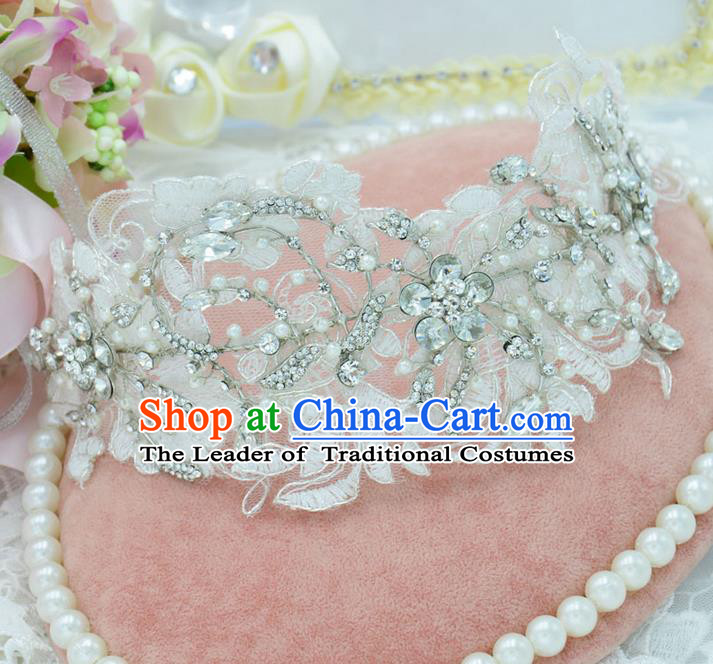 Traditional Jewelry Accessories, Princess Wedding Hair Accessories, Bride Wedding Hair Accessories, Earrings, Baroco Style Pearl Lace Headwear and Earring for Women