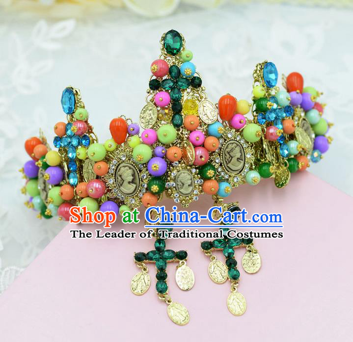 Traditional Jewelry Accessories, Palace Princess Bride Royal Crown, Queen Engagement Royal Crown, Wedding Hair Accessories, Baroco Style Color Crystal Headwear for Women