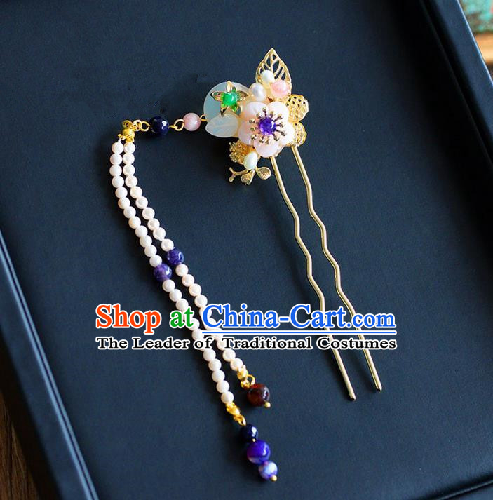 Chinese Ancient Style Hair Jewelry Accessories, Hairpins, Hanfu Xiuhe Suits Wedding Bride Headwear, Headdress, Imperial Empress Handmade Pearl Hair Fascinators for Women