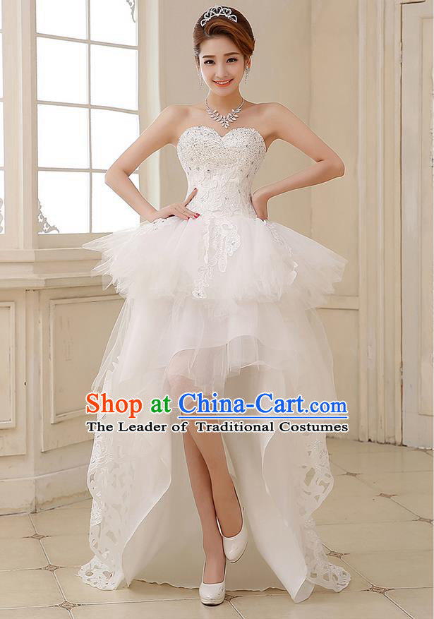 Traditional Chinese Bride Strapless Wedding Dress, Short Wedding Dress for Women
