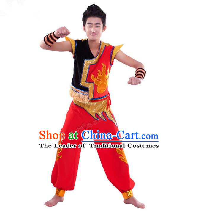 Traditional Chinese Yangge Fan Dancing Costume, Dragon Dancing Clothes, Folk Dance Yangko Costume for Men