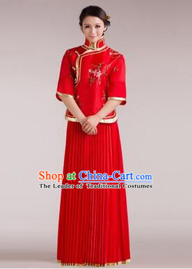 Min Guo Girl Dress Chinese Traditional Costume Stage Show Ceremonial Dress Red