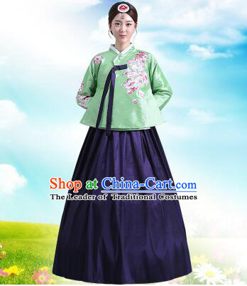 Korean Court Dress Girl Stage Costumes Show Traditional Clothes Dancing Children Ceremonial Dresses Full Dress Formal Attire Green Top Blue Skirt