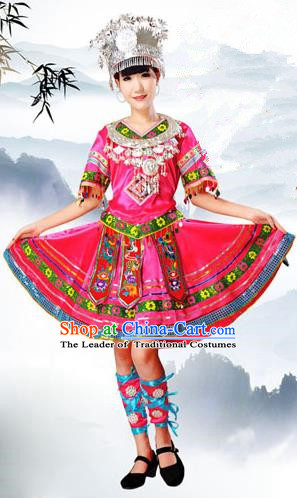 Traditional Chinese Molao Nationality Dancing Costume and Headwear, Guangxi Molao Female Folk Dance Ethnic Pleated Skirt and Hat, Chinese Minority Nationality Embroidery Costume for Women
