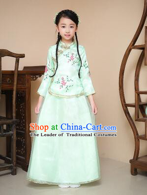 Chinese Traditional Dress for Children Girl Kid Min Guo Clothes Ancient Chinese Costume Stage Show Green