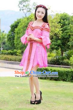 Traditional Chinese Miao Nationality Improved Wedding Costume, Hmong Luxury Female Folk Dance Ethnic Bride Short Skirt, Chinese Minority Nationality Embroidery Costume for Women