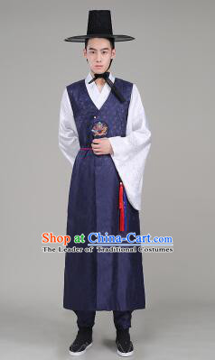 Korean Traditional Formal Dress for Men Clothes Traditional Korean Costumes Full Dress Formal Attire Ceremonial Dress Court Dark Blue