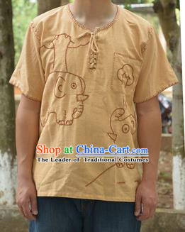 Traditional Asian Thai Palace Men Costume T-Skirt, Thai Signature Cotton Dress Shirt for Men