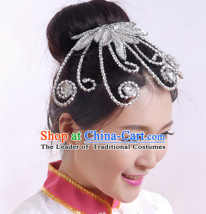 Traditional Chinese Yangge Hair Accessories, Fan Dancing Headwear, Folk Dance Yangko Headdress, China National Minority Dancing Stage Accessories